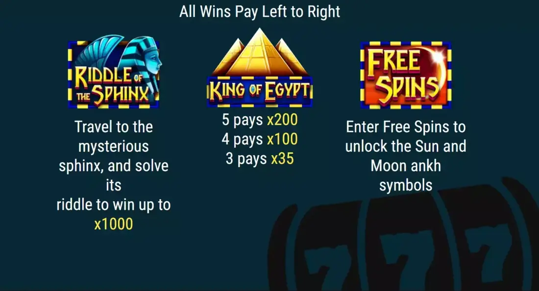 I tre simboli speciali di King of Egypt: Riddle of the Sphinx, piramide e Free Spins